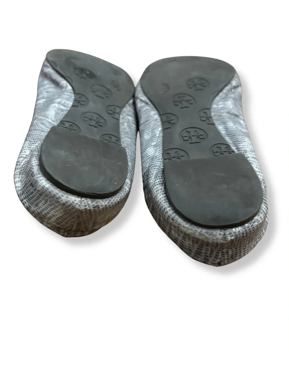 Tory Burch Reva Ballet Flats Gray Snakeskin Print Leather Flats